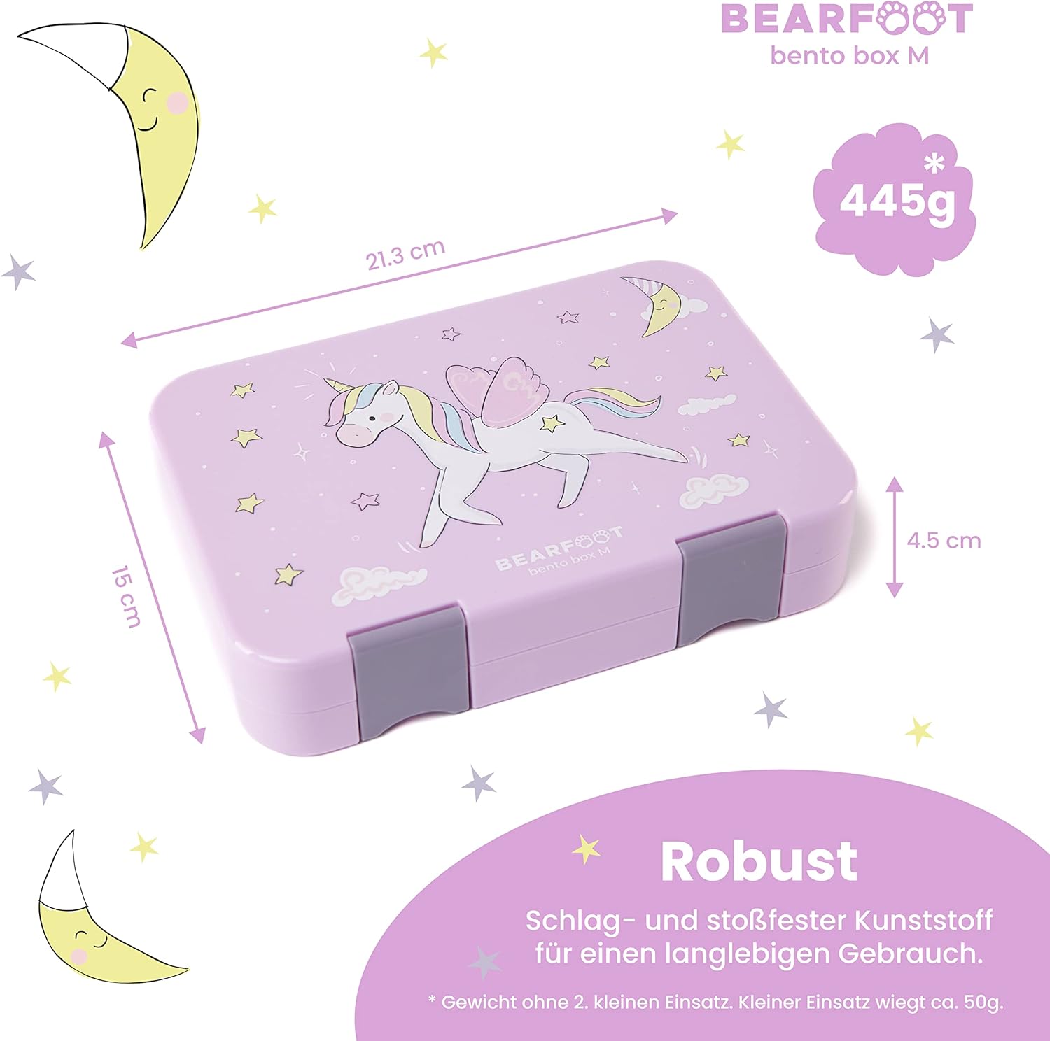 BEARFOOT Children's Bento Lunch Box with Compartments, BPA-Free (Purple - Unicorn)