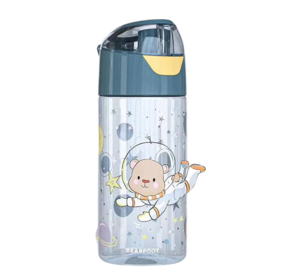 BEARFOOT Children's Water Bottle, 450 ml, Lightweight Tritan BPA-Free (Blue - Astrobear)