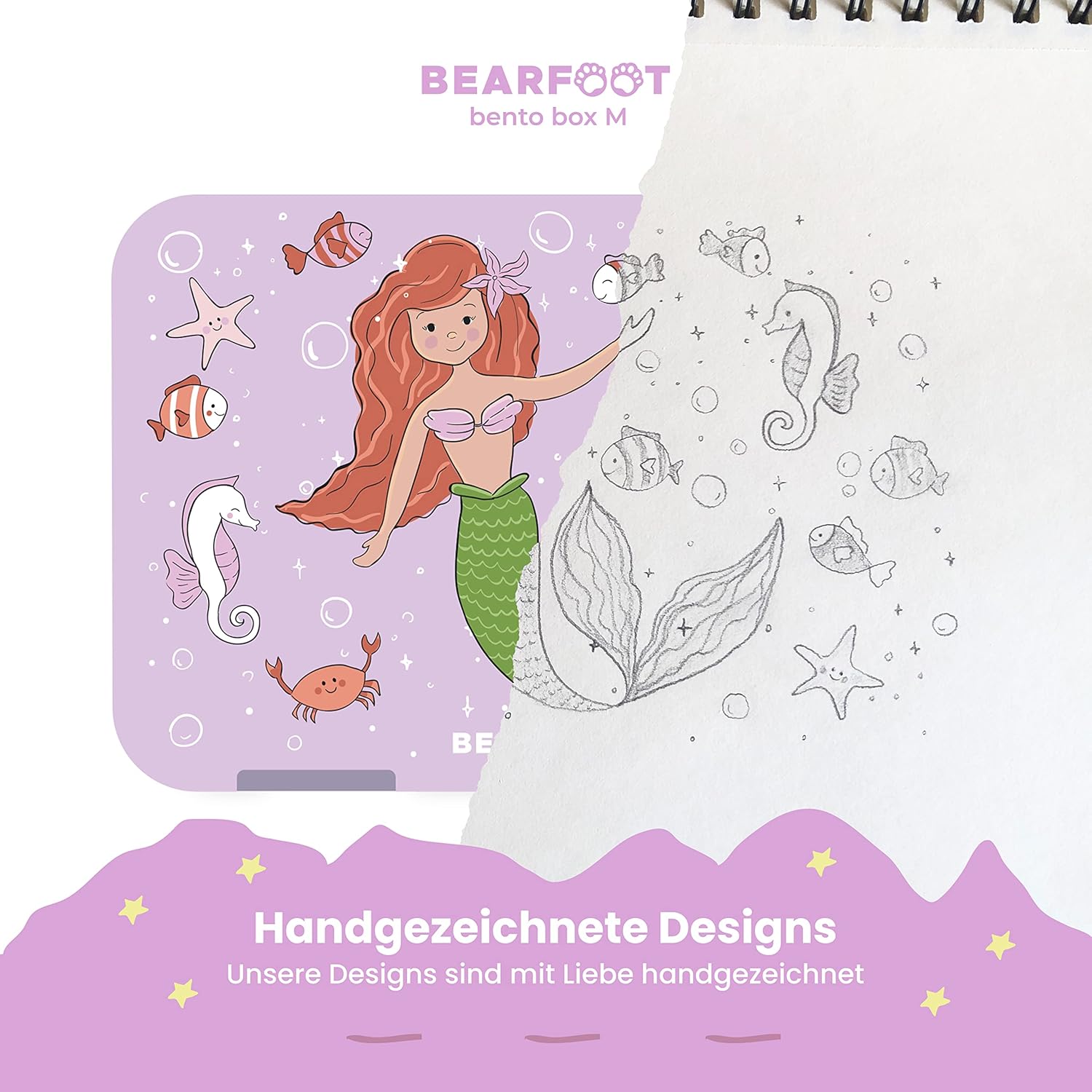 BEARFOOT Children's Bento Lunch Box with Compartments, BPA-Free (Purple - Mermaid)