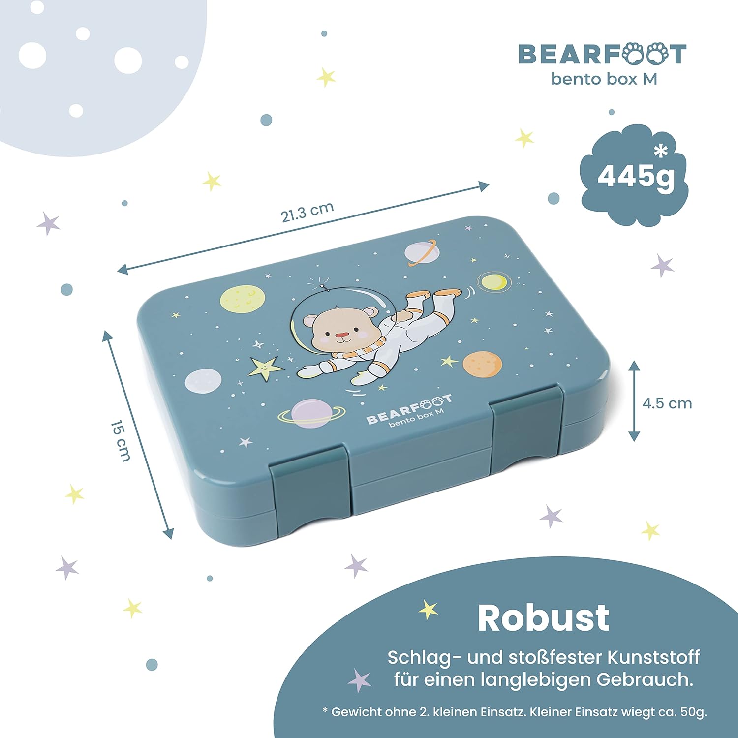 BEARFOOT Children's Bento Lunch Box with Compartments, BPA-Free (Blue - AstroBär)