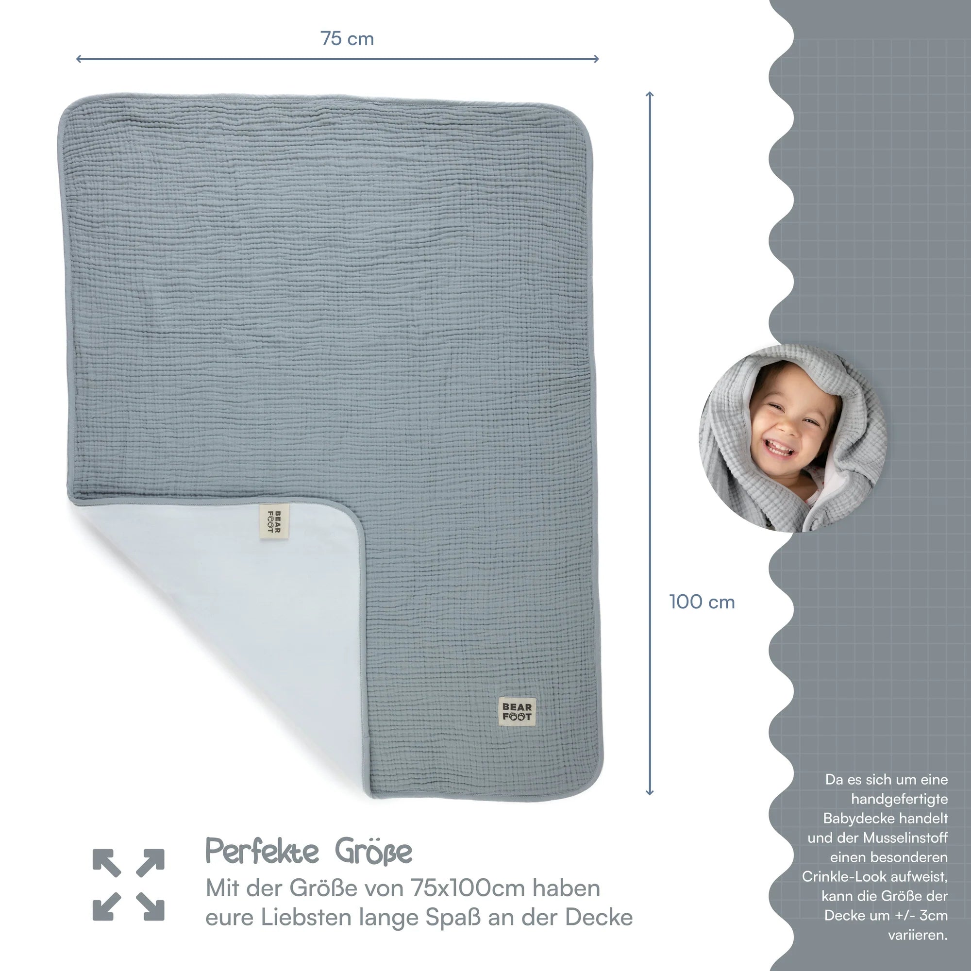 Muslin baby blanket, fluffy and soft fleece - gray