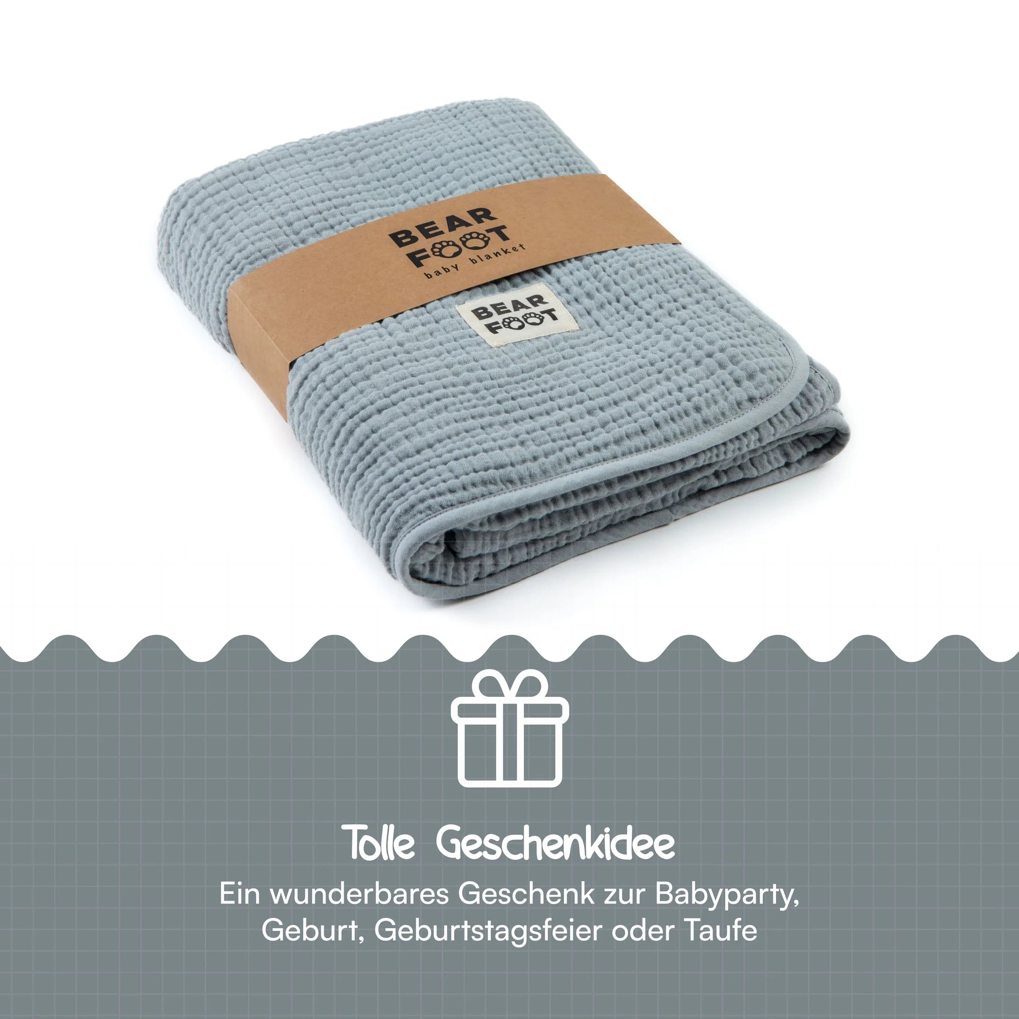 Muslin baby blanket, fluffy and soft fleece - gray