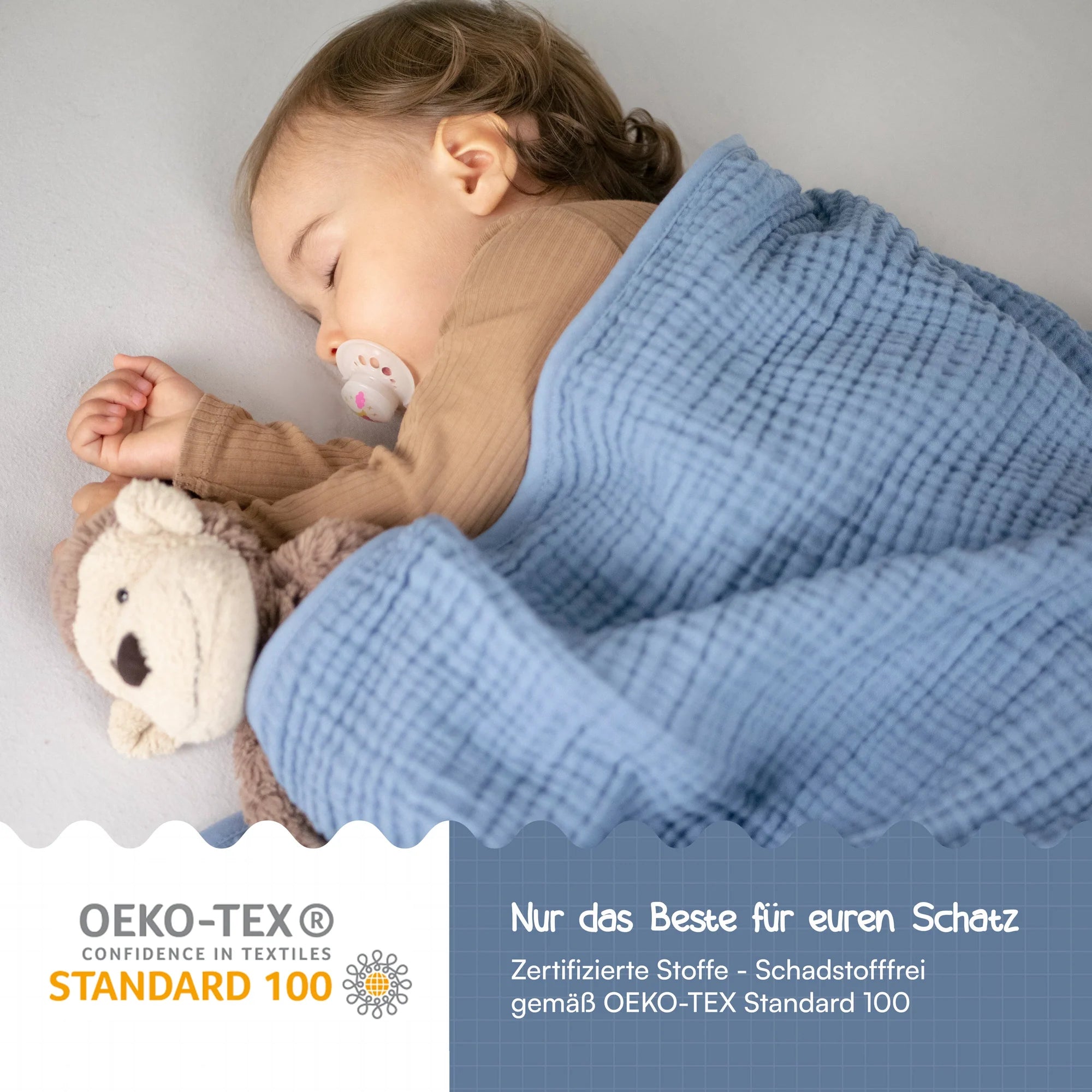 Muslin baby blanket, fluffy and soft fleece - blue