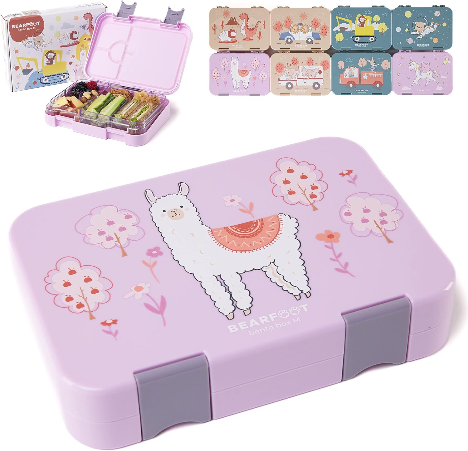 BEARFOOT Children's Bento Lunch Box with Compartments, BPA-Free (Llama)