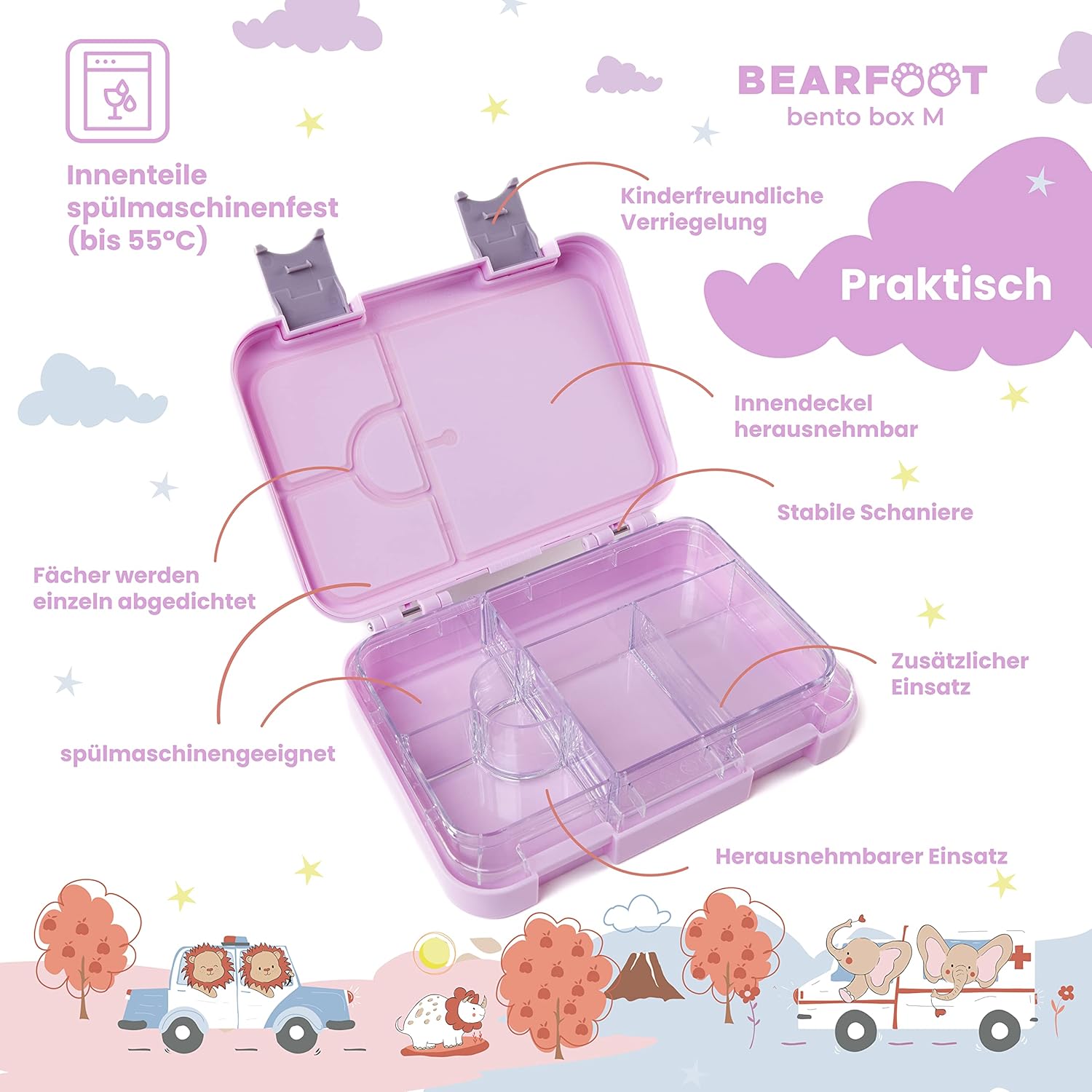 BEARFOOT Children's Bento Lunch Box with Compartments, BPA-Free (Llama)