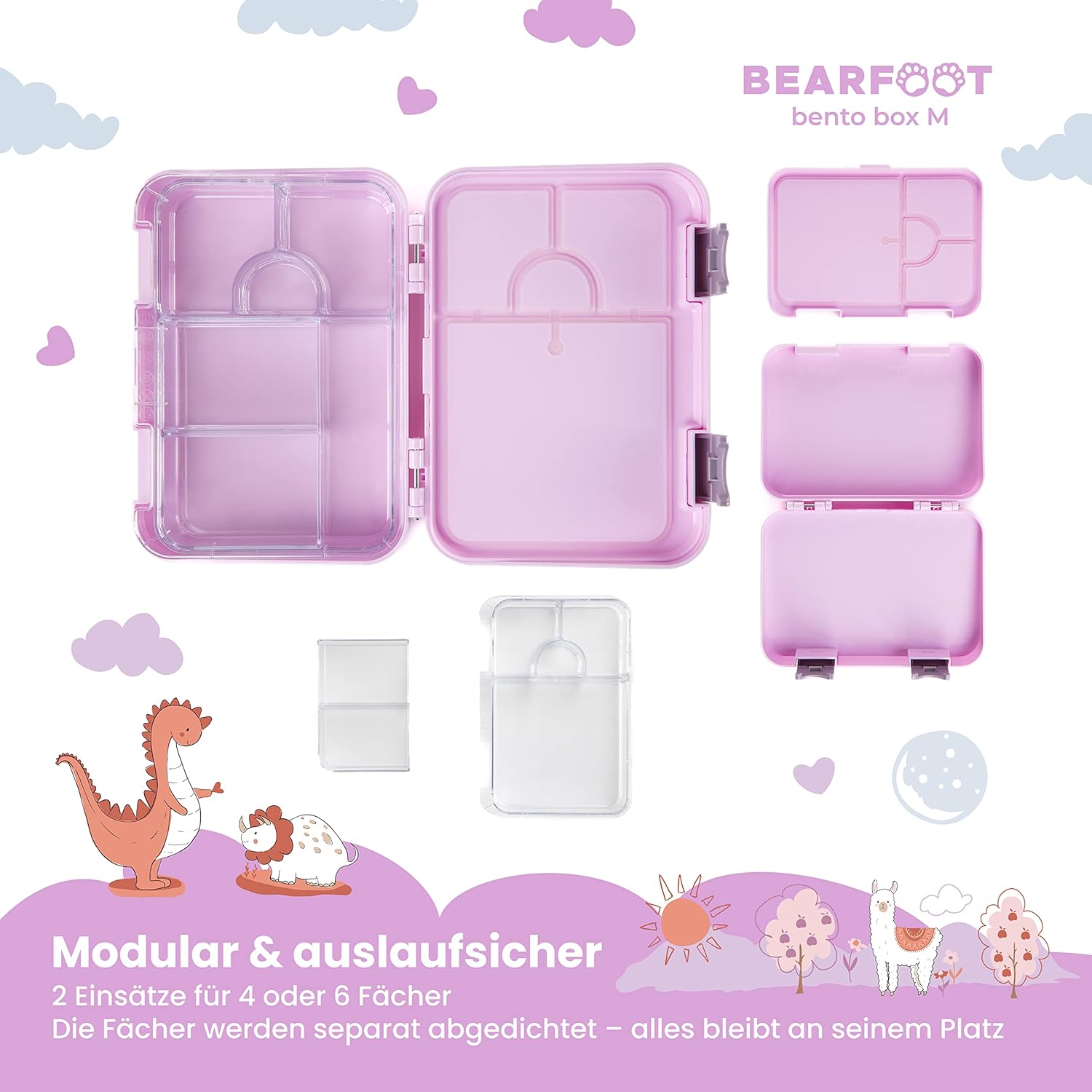 BEARFOOT Children's Bento Lunch Box with Compartments, BPA-Free (Llama)