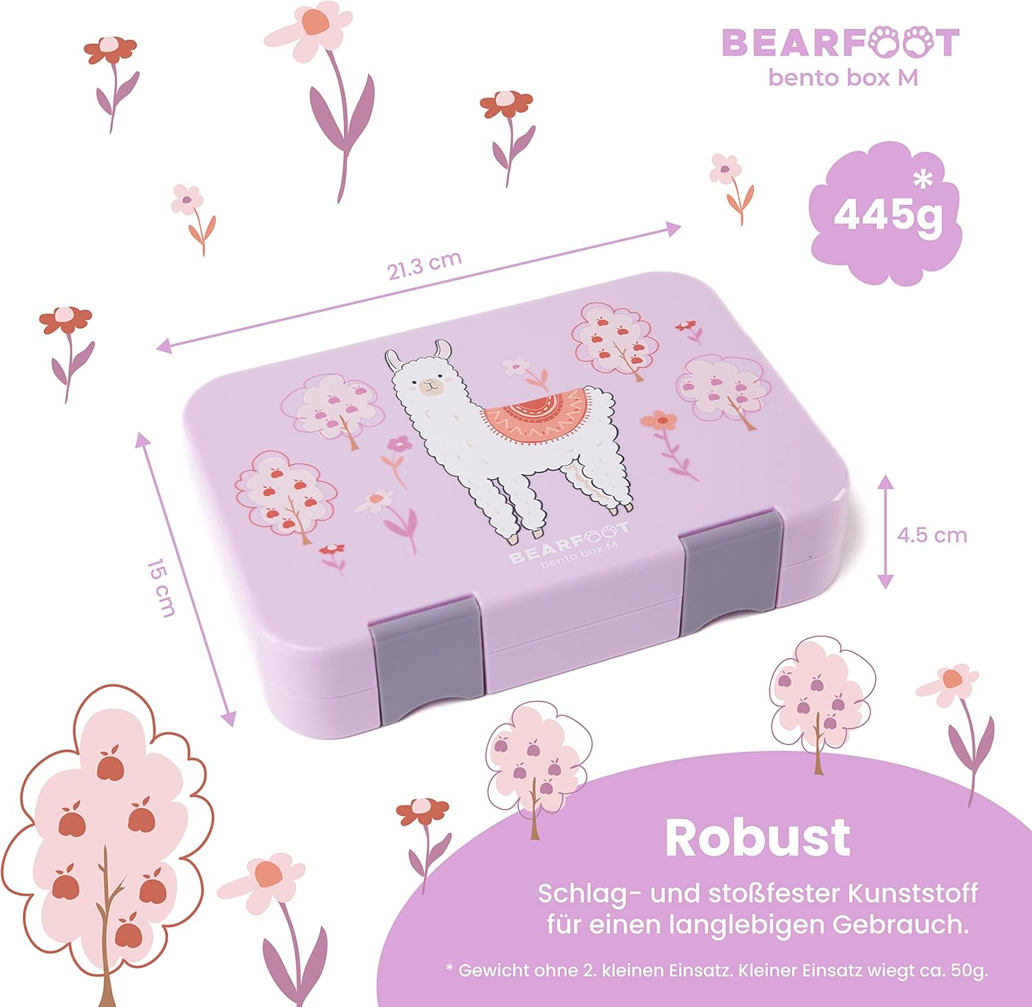 BEARFOOT Children's Bento Lunch Box with Compartments, BPA-Free (Llama)