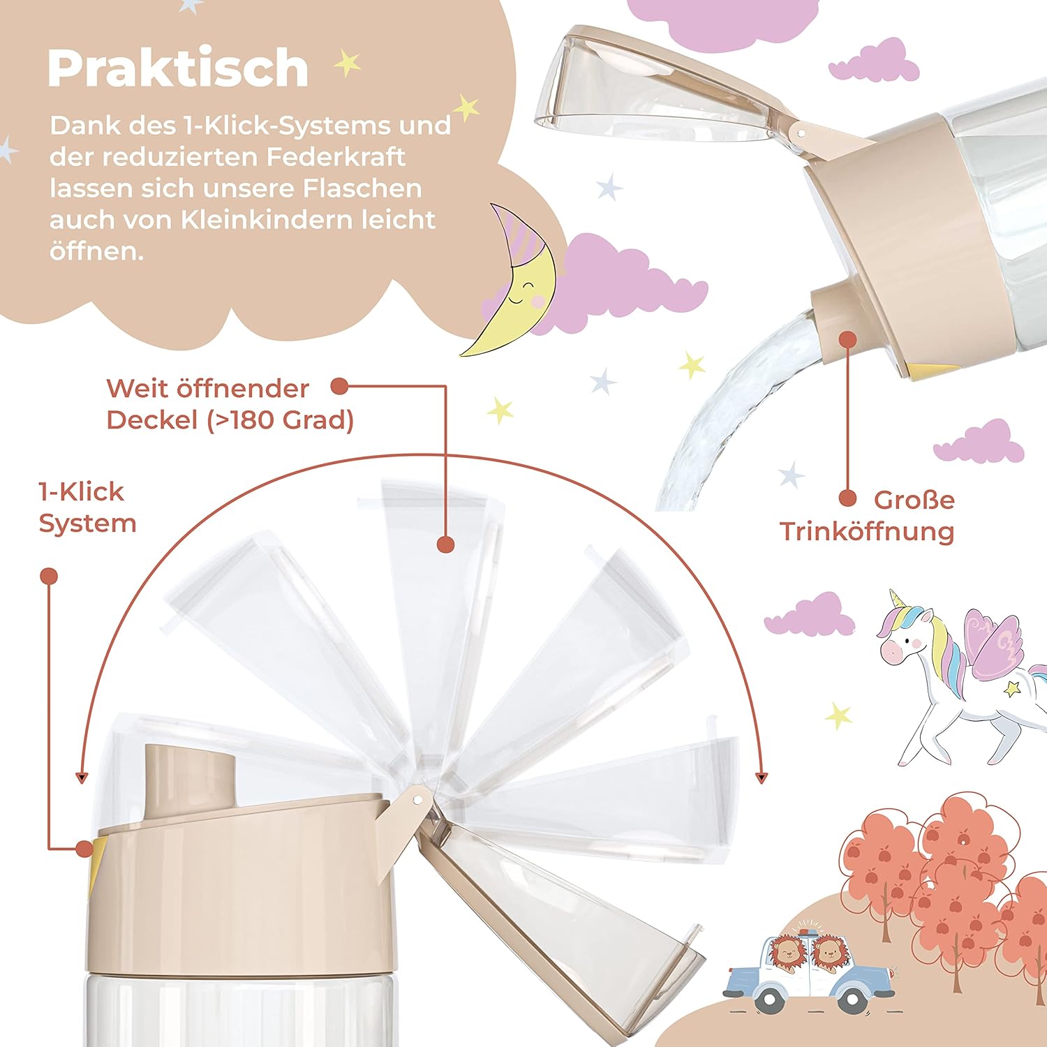 BEARFOOT Children's Water Bottle, 450 ml, Lightweight Tritan BPA-Free (Beige - Police Lions)