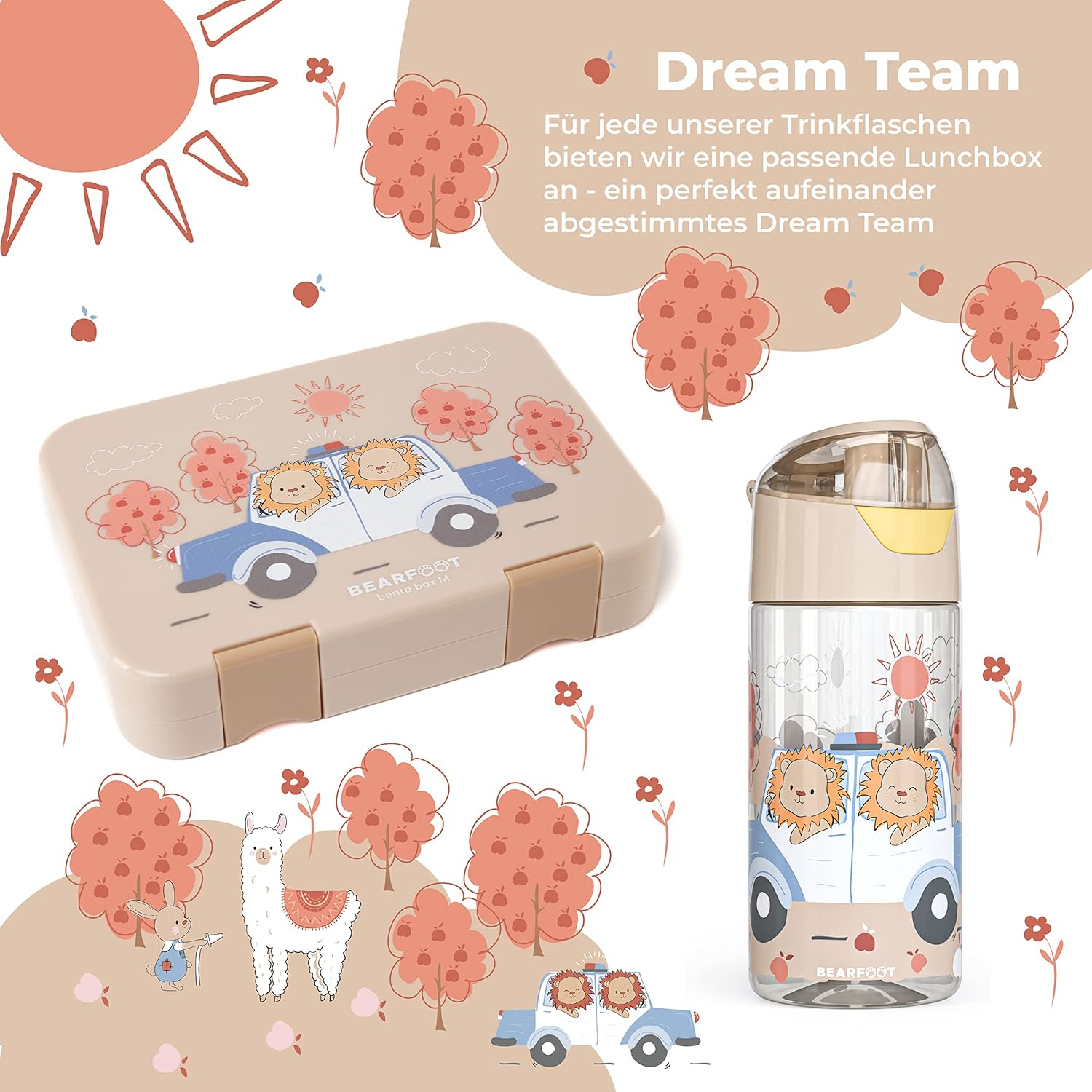 BEARFOOT Children's Water Bottle, 450 ml, Lightweight Tritan BPA-Free (Beige - Police Lions)