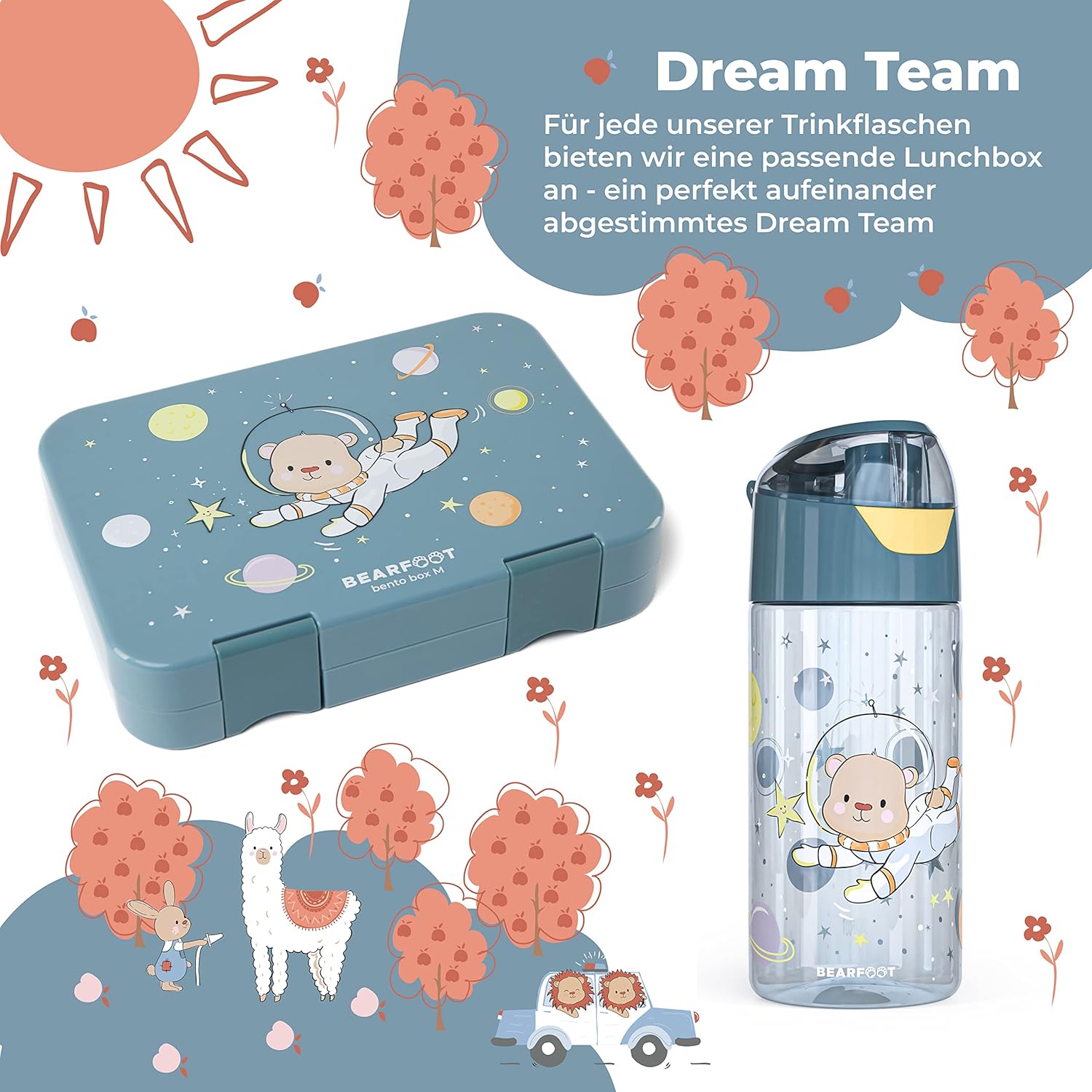 BEARFOOT Children's Water Bottle, 450 ml, Lightweight Tritan BPA-Free (Blue - Astrobear)