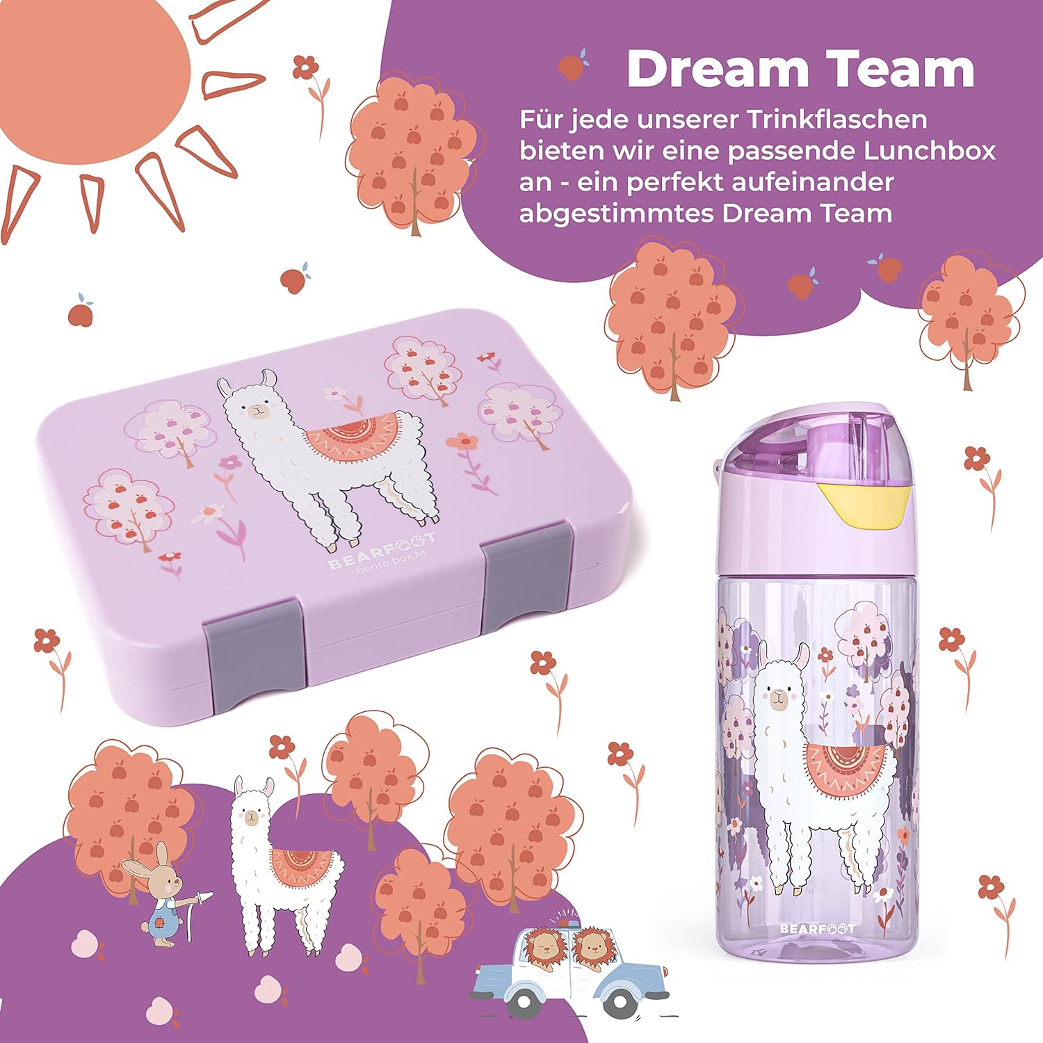 BEARFOOT Children's Drinking Bottle, 450 ml, Lightweight Tritan BPA-Free (Purple - Lama)